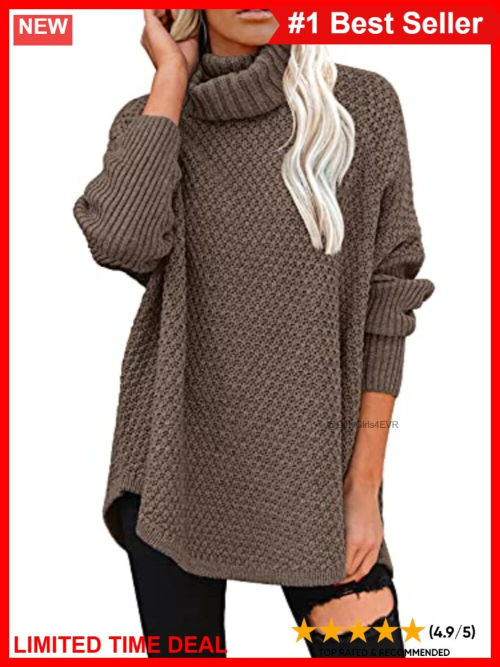 Oversized Turtleneck Tunic Sweater Long Sleeve Textured Knit Pullover